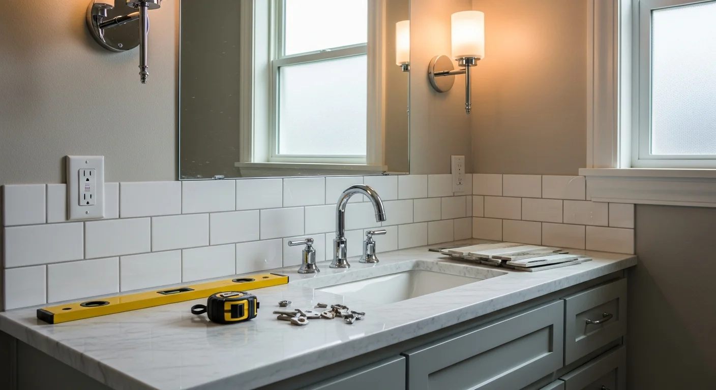 Modern kitchen and bathroom remodel with custom cabinetry and fixtures